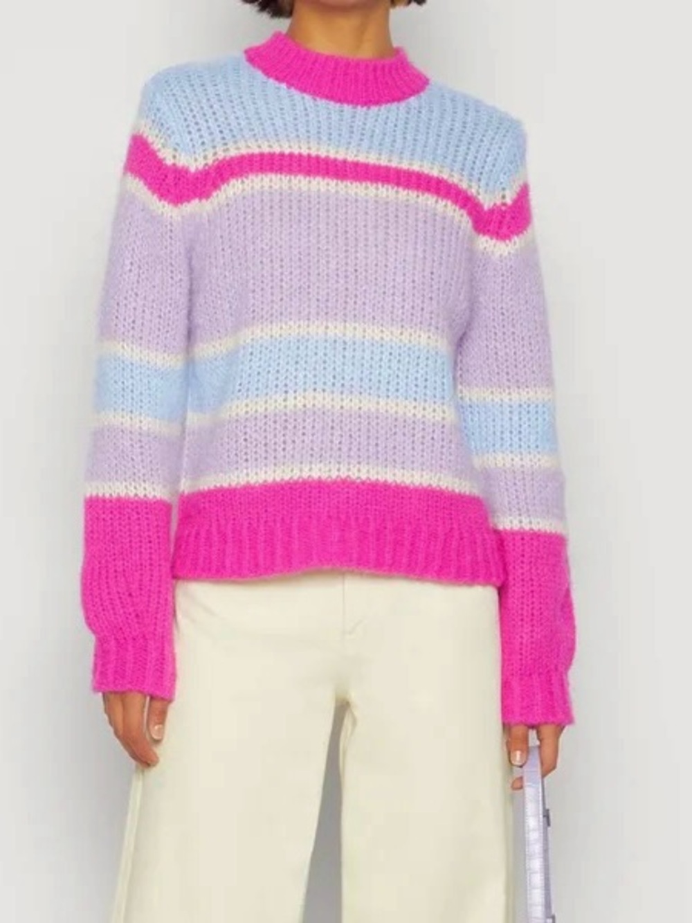 Anthropologie PIECES Sorbet Stripe Chunky Knit Cloud Sweater Size M